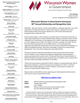 Wisconsin Women in Government Announces 30Th Annual