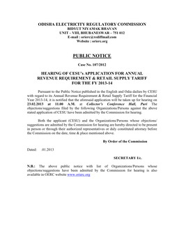 Public Notice for Hearing