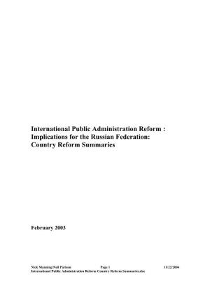 International Public Administration Reform : Implications for the Russian Federation: Country Reform Summaries