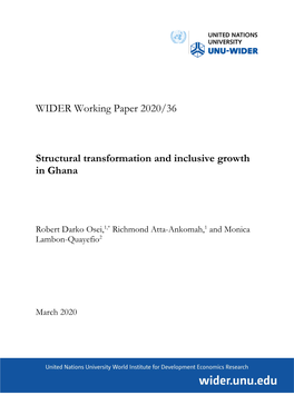 Structural Transformation and Inclusive Growth in Ghana