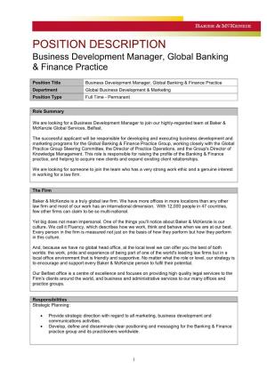 POSITION DESCRIPTION Business Development Manager, Global Banking & Finance Practice