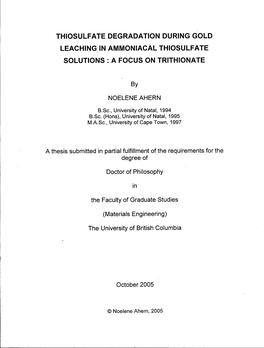 Thiosulfate Degradation During Gold Leaching In