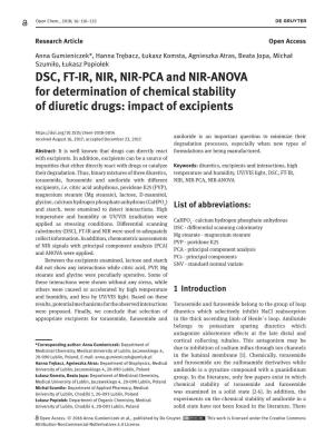 DSC, FT-IR, NIR, NIR-PCA and NIR-ANOVA for Determination of Chemical Stability of Diuretic Drugs