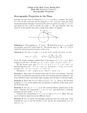 Stereographic Projection in the Plane Consider the Unit Circle S1 Deﬁned by X2 + Z2 = 1 in the (X, Z)-Plane
