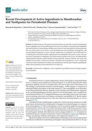 Recent Development of Active Ingredients in Mouthwashes and Toothpastes for Periodontal Diseases