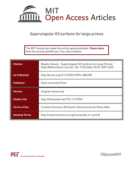 Supersingular K3 Surfaces for Large Primes