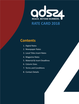 RATE CARD 2018 Contents