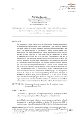 Settlement on Lusignan Cyprus After the Latin Conquest: the Accounts of Cypriot and Other Chronicles and the Wider Context