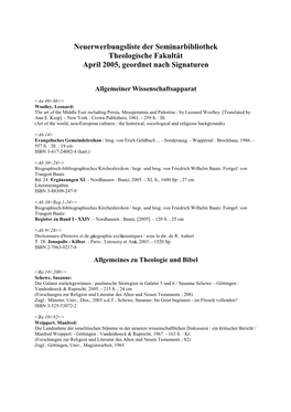 Neuerwerbungsliste Theologie April 2005