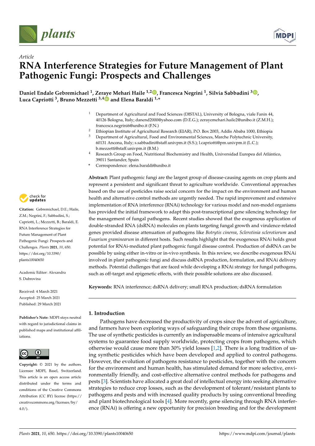 RNA Interference Strategies for Future Management of Plant Pathogenic Fungi: Prospects and Challenges