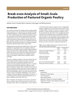 Break-Even Analysis of Small-Scale Production of Pastured Organic Poultry