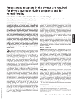 Progesterone Receptors in the Thymus Are Required for Thymic Involution During Pregnancy and for Normal Fertility