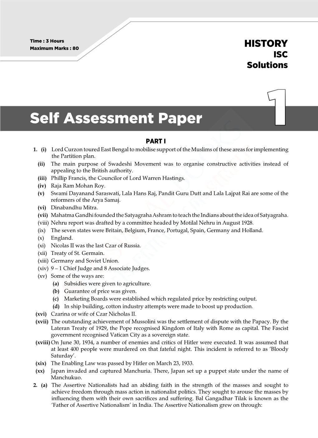 Oswaal ISC 11Th History Self Assessment Paper