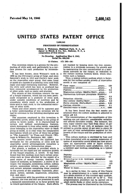 UNITED STATES PATENT OFFICE 2,400,143 PROCESSES of FERMENTATION Selman A