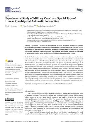 Experimental Study of Military Crawl As a Special Type of Human Quadripedal Automatic Locomotion
