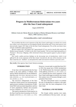 Progress in Mediterranean Bioinvasions Two Years After the Suez Canal Enlargement