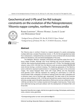 Geochemical and U-Pb and Sm-Nd Isotopic Constraints on the Evolution of the Paleoproterozoic Ylitornio Nappe Complex, Northern Fennoscandia
