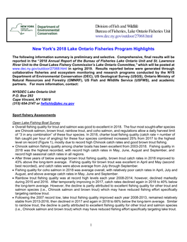 New York's 2018 Lake Ontario Fisheries Program Highlights (PDF)