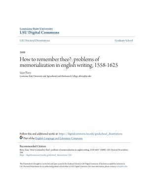 How to Remember Thee?: Problems of Memorialization in English Writing