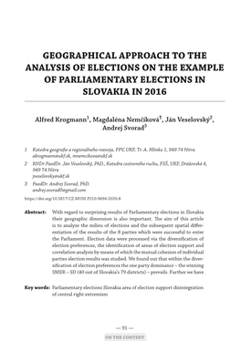 Geographical Approach to the Analysis of Elections