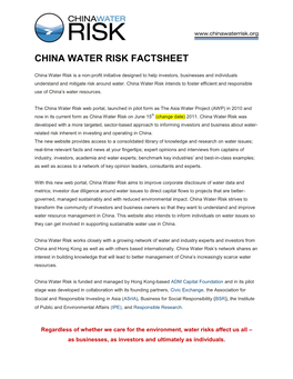 China Water Risk Factsheet