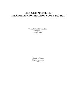 George C. Marshall: the Civilian Conservation Corps, 1932-1933