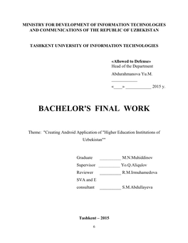 Bachelor's Final Work