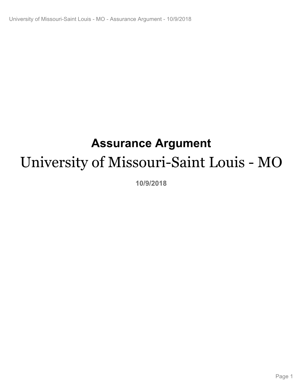 University of Missouri-Saint Louis - MO - Assurance Argument - 10/9/2018