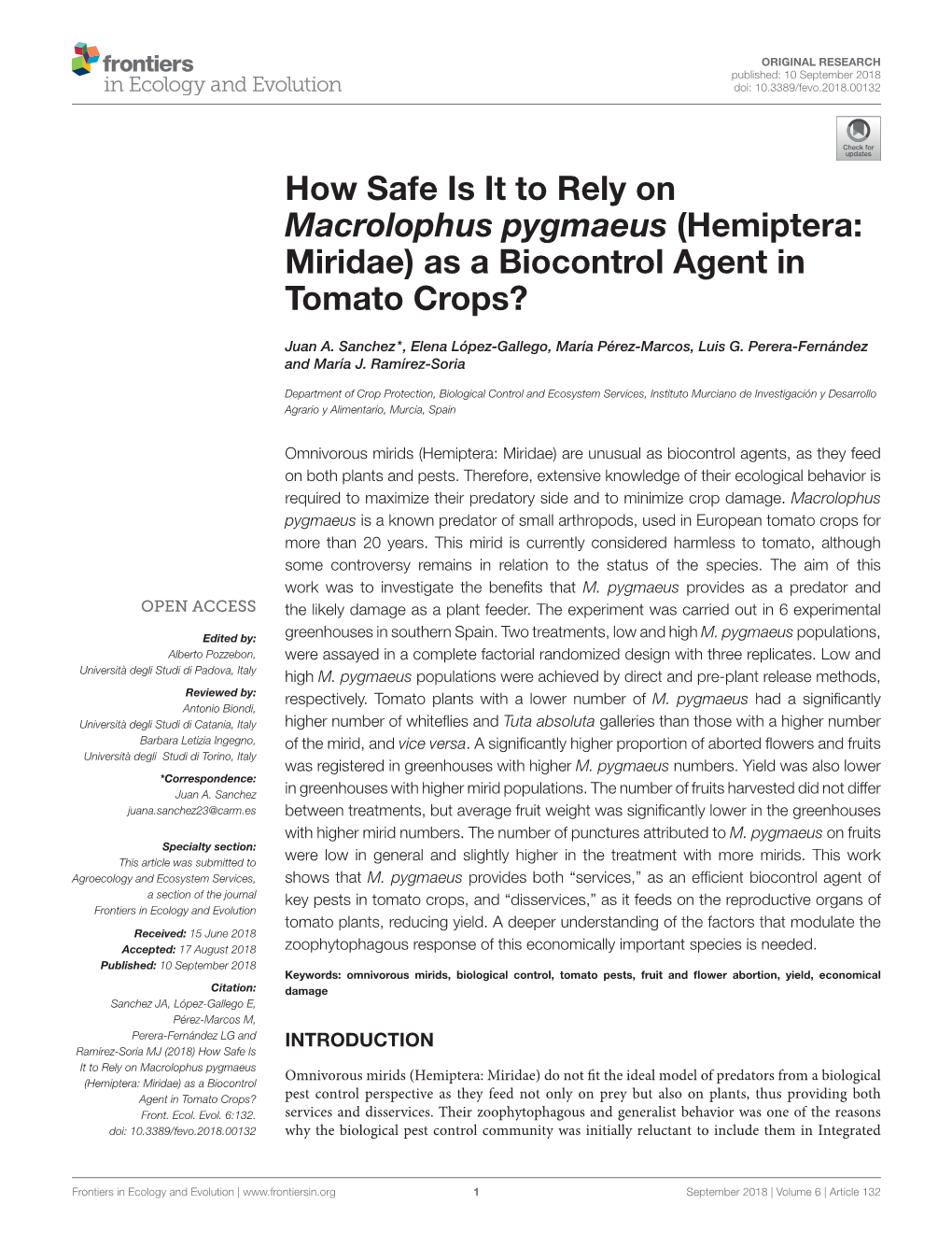 How Safe Is It to Rely on Macrolophus Pygmaeus (Hemiptera: Miridae) As a Biocontrol Agent in Tomato Crops?