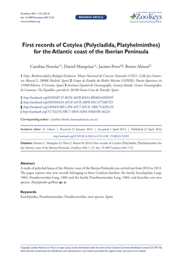 First Records of Cotylea (Polycladida, Platyhelminthes) for the Atlantic Coast of the Iberian Peninsula