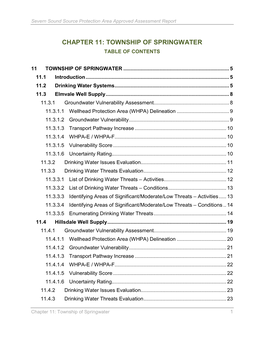 Chapter 11: Township of Springwater Table of Contents