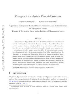 Change-Point Analysis in Financial Networks Arxiv:1911.05952V1 [Q-Fin
