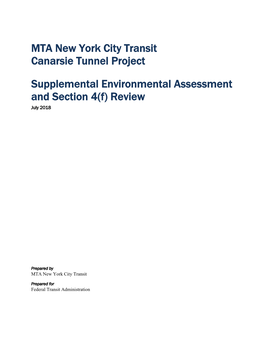 MTA New York City Transit Canarsie Tunnel Project Supplemental Environmental Assessment