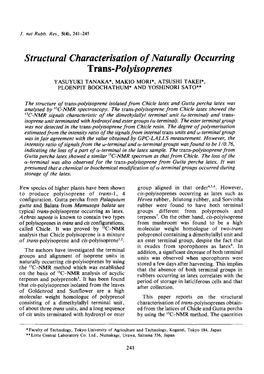 Structural Characterisation of Naturally Occurring Trms-Polyisoprenes