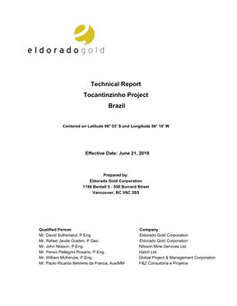 Technical Report Tocantinzinho Project Brazil