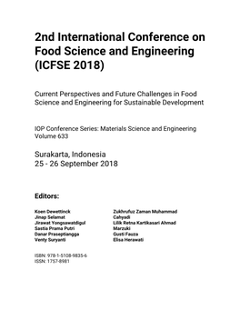 2Nd International Conference on Food Science and Engineering (ICFSE 2018)