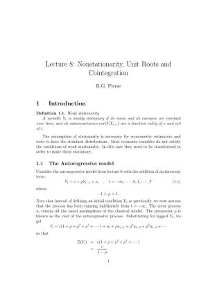 Lecture 8: Nonstationarity, Unit Roots and Cointegration