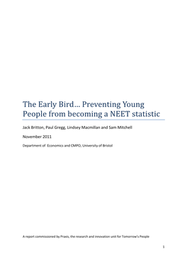 The Early Bird… Preventing Young People from Becoming a NEET Statistic