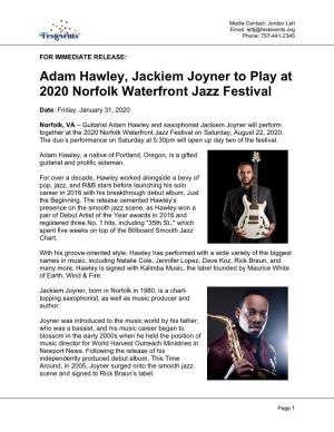 Adam Hawley, Jackiem Joyner to Play at 2020 Norfolk Waterfront Jazz Festival