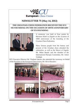 NEWSLETTER 75 (May 14, 2012)