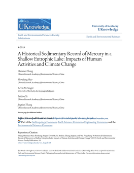 A Historical Sedimentary Record of Mercury in a Shallow Eutrophic Lake