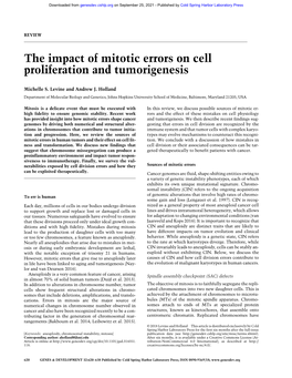 The Impact of Mitotic Errors on Cell Proliferation and Tumorigenesis