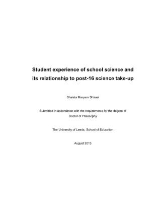 Student Experience of School Science and Its Relationship to Post-16 Science Take-Up