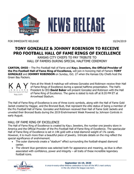 Tony Gonzalez & Johnny Robinson to Receive Pro
