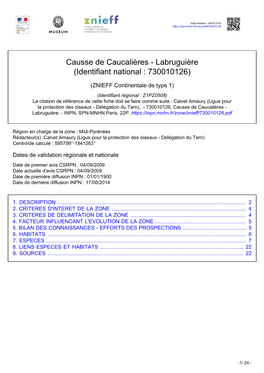 Causse De Caucalières - Labruguière (Identifiant National : 730010126)