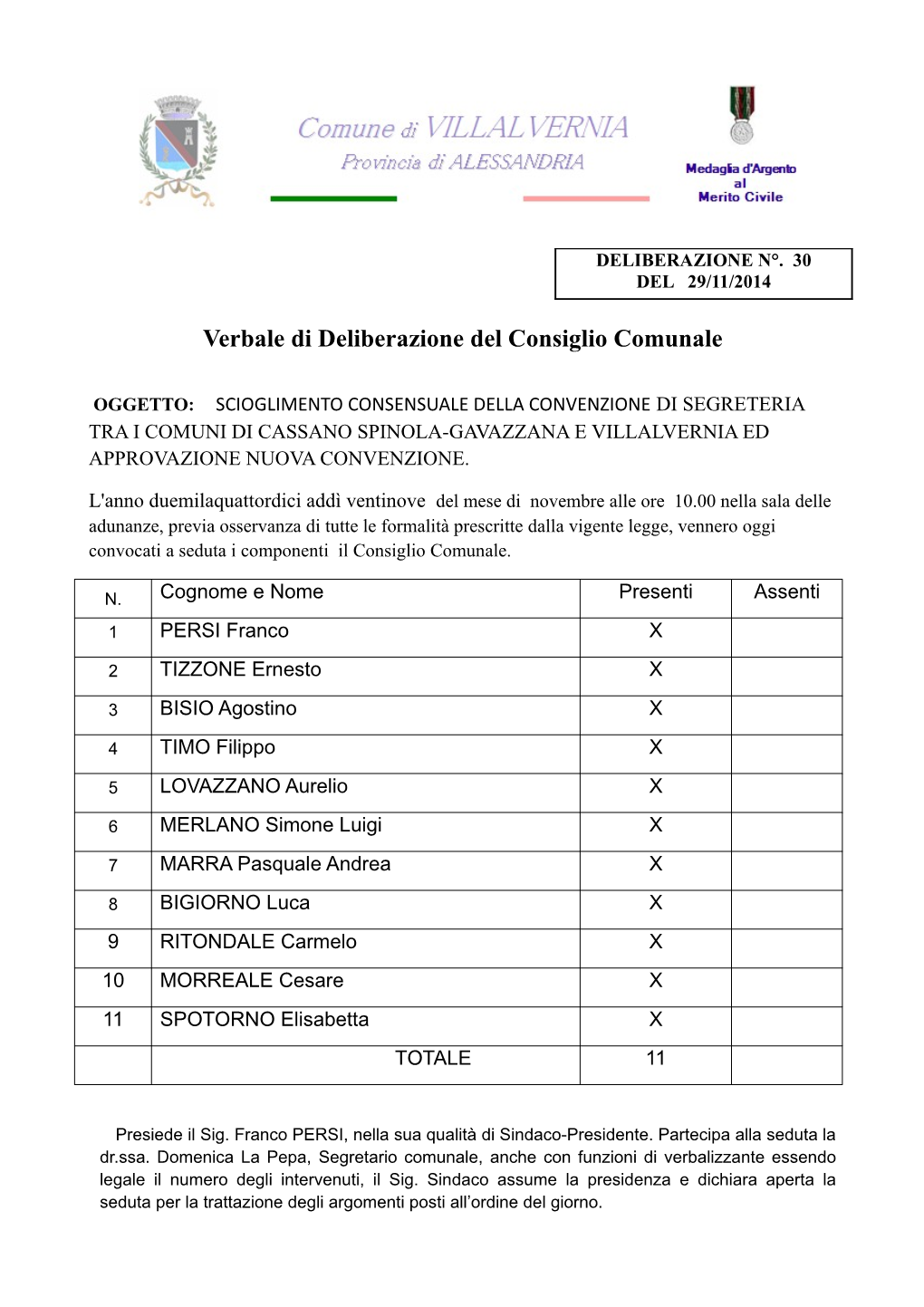 Verbale Di Deliberazione Del Consiglio Comunale