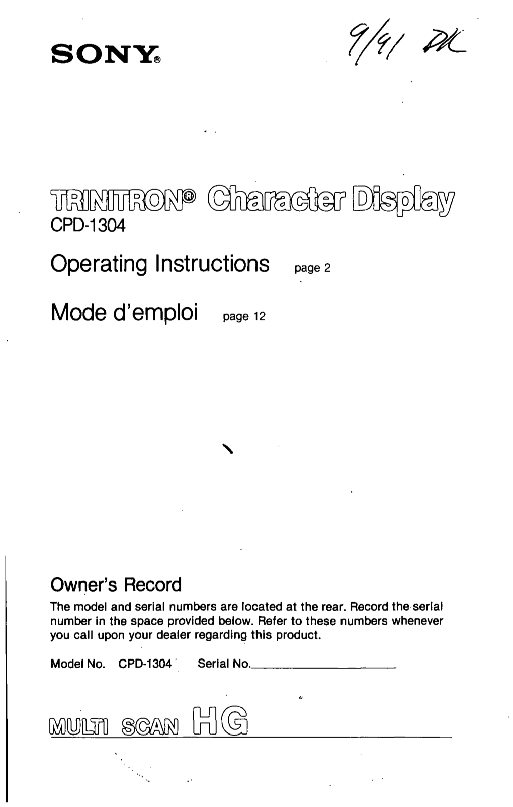 Sony Trinitron Character Display CPD1304.Pdf