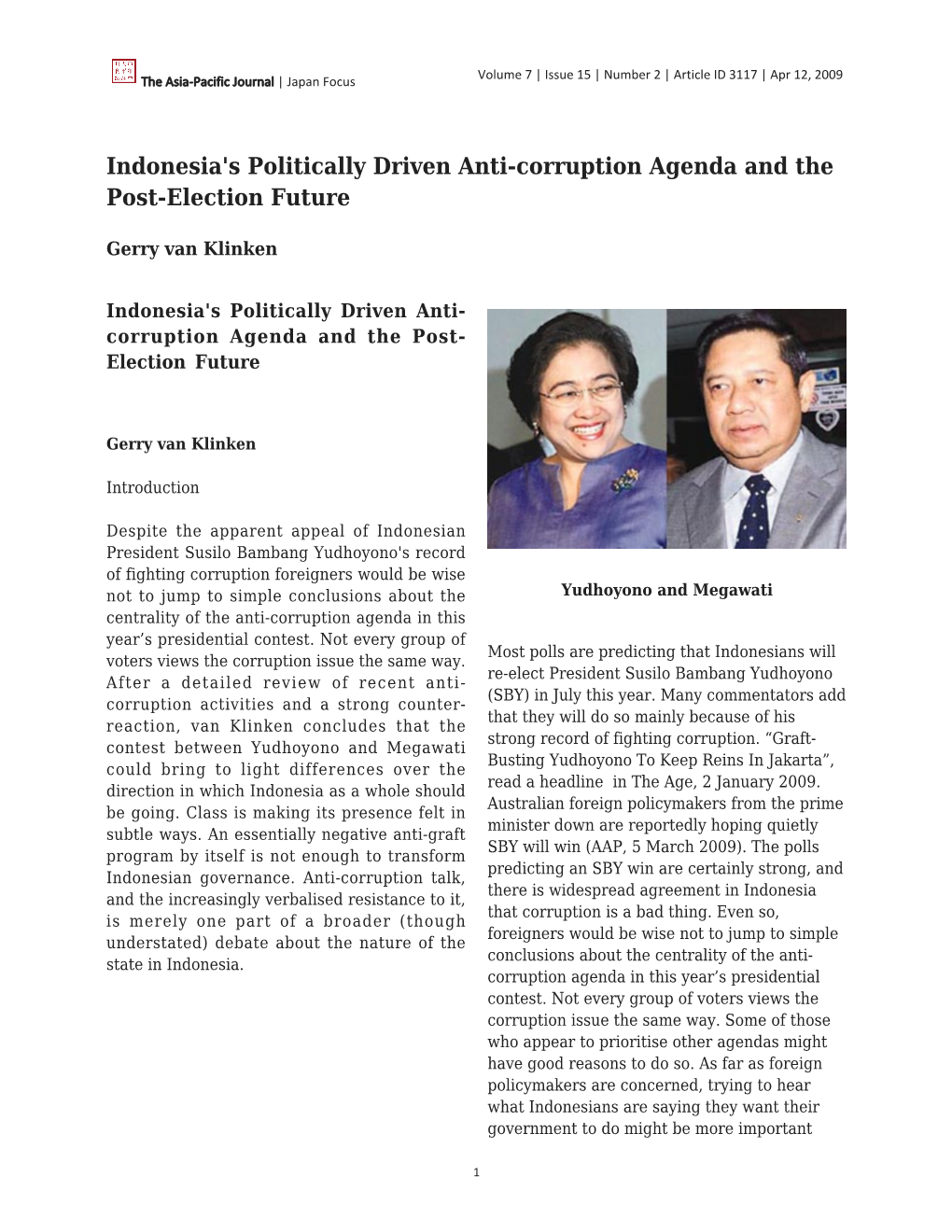 Indonesia's Politically Driven Anti-Corruption Agenda and the Post-Election Future