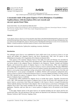 A Taxonomic Study of the Genus Eupteryx Curtis (Hemiptera: Cicadellidae: Typhlocybinae), with Description of Five New Records and One New Species from China