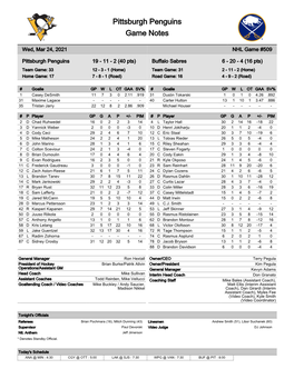 Pittsburgh Penguins Game Notes